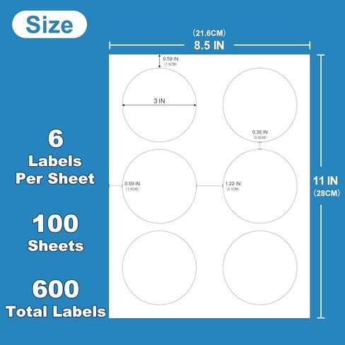 1" Round Sticker Labels for Laser/Ink Jet Printers, White Printable Labels Sheets, Circle Sticker Labels, 100 Sheet （HB-C063） in Kuwait