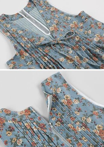 loveimgs Women Sleeveless Floral Print Denim Romper Shorts Ruffle Jean Overall Dress Front Tie Flowy Jumpsuit Summer 2025 in Saudi Arabia