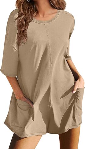 Alsogo Womens الضخم الحجج الضخم Rompers الرياضي تجريب العكس الخلفية v v الرقبة الأكمام قصيرة الأكمام مع جيوب in Kuwait