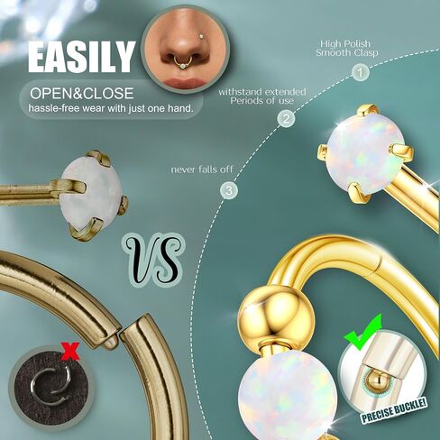 Jstyle Opal Nose Rings Set for Women Men Hypoallergenic 316L Stainless Steel Nose Studs 20G Opal CZ Nose Rings Hoops 8/10MM Septum Cartilage Helix Rook 2nd/3rd Earlobe Lip Piercings in Saudi Arabia