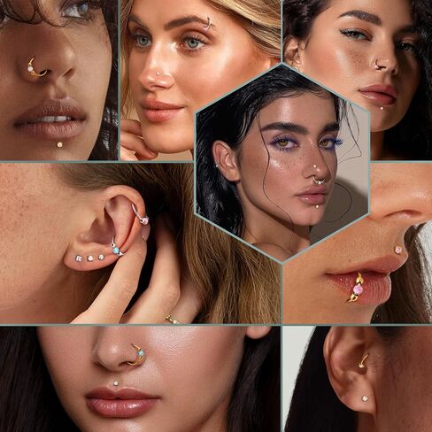 Jstyle Opal Nose Rings Set for Women Men Hypoallergenic 316L Stainless Steel Nose Studs 20G Opal CZ Nose Rings Hoops 8/10MM Septum Cartilage Helix Rook 2nd/3rd Earlobe Lip Piercings in Saudi Arabia