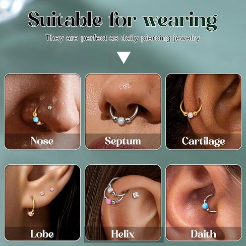 Jstyle Opal Nose Rings Set for Women Men Hypoallergenic 316L Stainless Steel Nose Studs 20G Opal CZ Nose Rings Hoops 8/10MM Septum Cartilage Helix Rook 2nd/3rd Earlobe Lip Piercings in Saudi Arabia