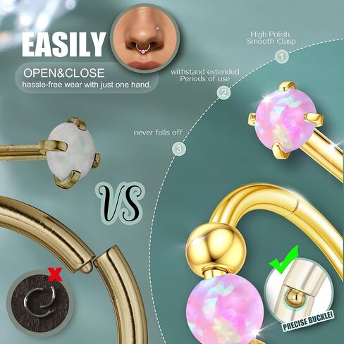Jstyle Opal Nose Rings Set for Women Men Hypoallergenic 316L Stainless Steel Nose Studs 20G Opal CZ Nose Rings Hoops 8/10MM Septum Cartilage Helix Rook 2nd/3rd Earlobe Lip Piercings in Saudi Arabia