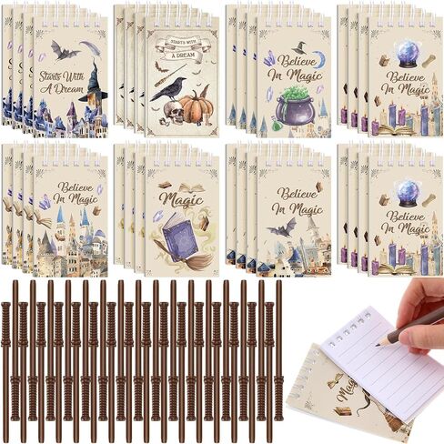 Yexiya 64 Pack Magical Wizard Notepads Set Spiral Notebooks and Wizard Wands Pencils Bulk Mini Notebooks for Magical Theme Birthday Goody Bag Filler Favors School Classroom Supplies Rewards Gift in Saudi Arabia