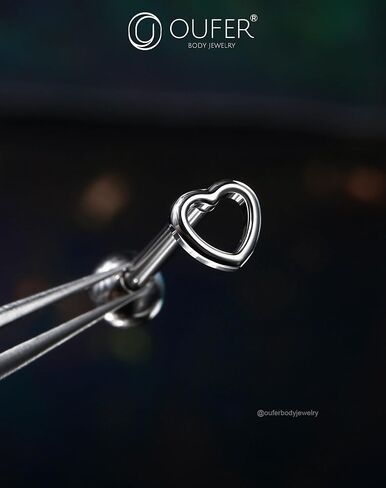 OUFER 14G حلقات لسان التيتانيوم للنساء ، مجوهرات ثقب اللسان 16 مم ، خيط داخلي ثقب مجوهرات النجوم/القلب in Saudi Arabia