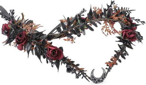 MOSTORY Gothic Black Flower Crown - Goth Floral Headpiece for Dark Fairy Accessories Women Halloween Cosplay Renaissance in Saudi Arabia