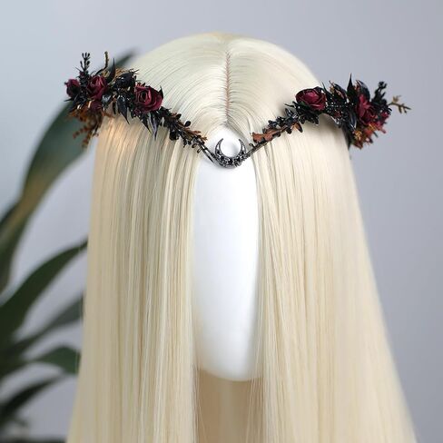 MOSTORY Gothic Black Flower Crown - Goth Floral Headpiece for Dark Fairy Accessories Women Halloween Cosplay Renaissance in Saudi Arabia