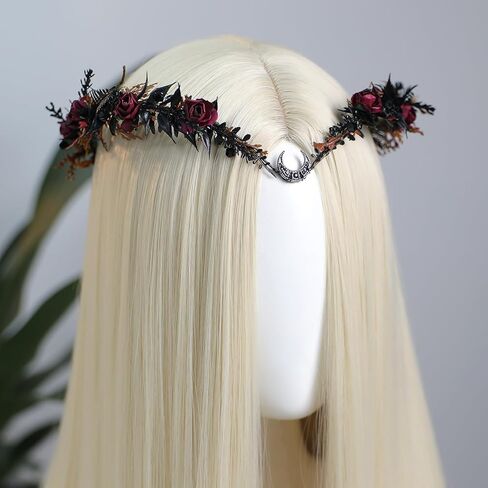 MOSTORY Gothic Black Flower Crown - Goth Floral Headpiece for Dark Fairy Accessories Women Halloween Cosplay Renaissance in Saudi Arabia