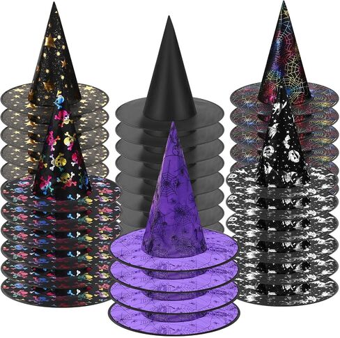 Jeyiour 36 PCS Halloween Witch Hat 6 Designs Halloween Conture for Come Come Party Hats Assoply Cosplay Wizard Hat Witch Party Decorations in Saudi Arabia
