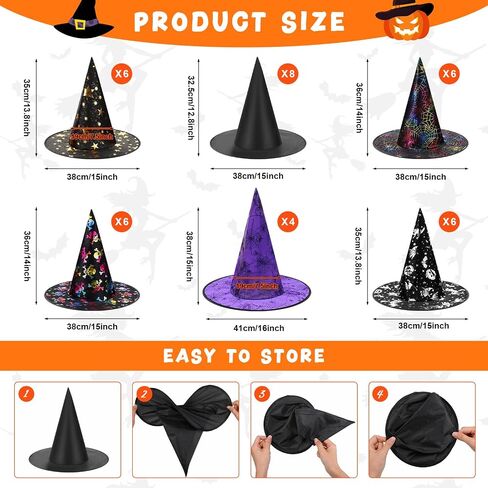 Jeyiour 36 PCS Halloween Witch Hat 6 Designs Halloween Conture for Come Come Party Hats Assoply Cosplay Wizard Hat Witch Party Decorations in Saudi Arabia