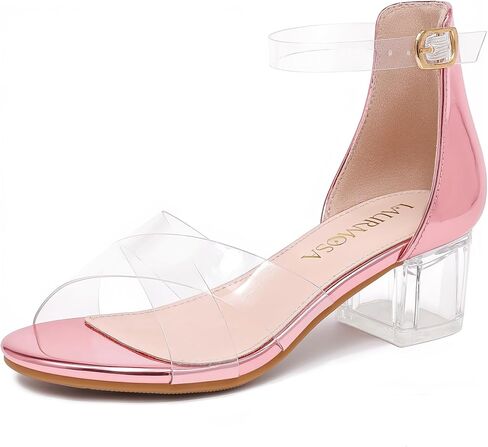 Girls Sandals Open Toe High Heels Fancy Dress Shoes Ankle Strap Chunky Block Heels Flower Girls Wedding Party Dressy Shoes for Toddler Little Big Kids in Kuwait