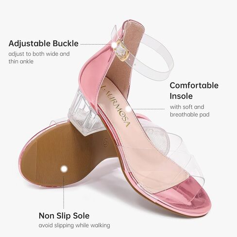 Girls Sandals Open Toe High Heels Fancy Dress Shoes Ankle Strap Chunky Block Heels Flower Girls Wedding Party Dressy Shoes for Toddler Little Big Kids in Kuwait
