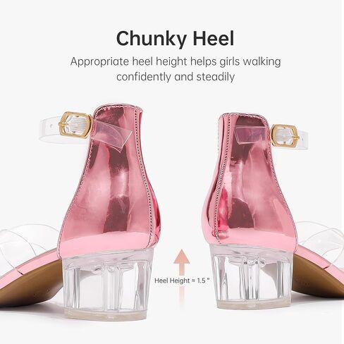 Girls Sandals Open Toe High Heels Fancy Dress Shoes Ankle Strap Chunky Block Heels Flower Girls Wedding Party Dressy Shoes for Toddler Little Big Kids in Kuwait