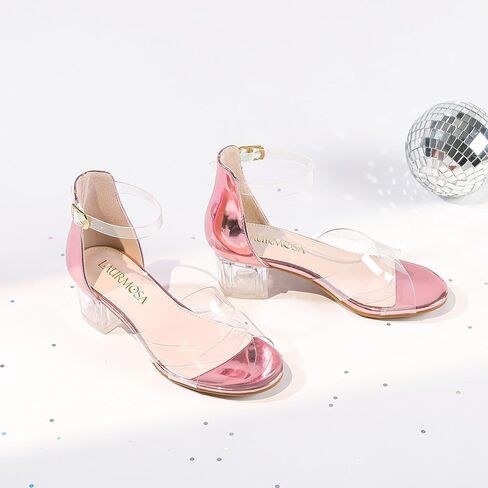 Girls Sandals Open Toe High Heels Fancy Dress Shoes Ankle Strap Chunky Block Heels Flower Girls Wedding Party Dressy Shoes for Toddler Little Big Kids in Kuwait