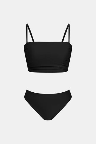 CUPSHE Women's Bikini Sets Two Piece Swimsuit Bandeau Top Square Neck Mid Rise Ruched Bathing Suit Spaghetti Straps in Saudi Arabia