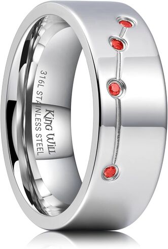 سيل King Will Constellation Design Wedding Band for Men Women-8/10mm width with blue/red/green cubic Zirconia extived exhip infereal wedding hypoallergenic and comfort fit size 7-14 in Kuwait