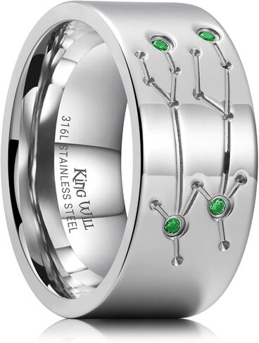 سيل King Will Constellation Design Wedding Band for Men Women-8/10mm width with blue/red/green cubic Zirconia extived exhip infereal wedding hypoallergenic and comfort fit size 7-14 in Kuwait