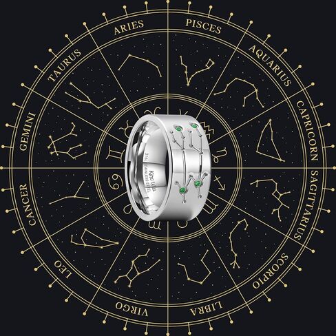 سيل King Will Constellation Design Wedding Band for Men Women-8/10mm width with blue/red/green cubic Zirconia extived exhip infereal wedding hypoallergenic and comfort fit size 7-14 in Kuwait