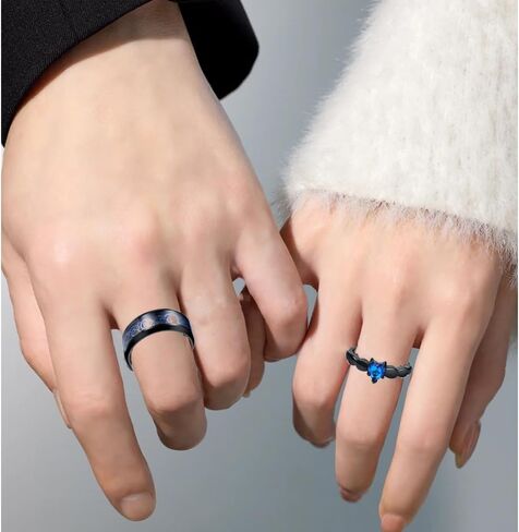 Engrave Couples Jewelry Custom Matching Promise Engagement Rings for Him and Her Mens Wedding Bands Tungsten Personalized Valentine Day Gift for Women,with Heart Shaped Proposal Box,Size 5-13 in Saudi Arabia