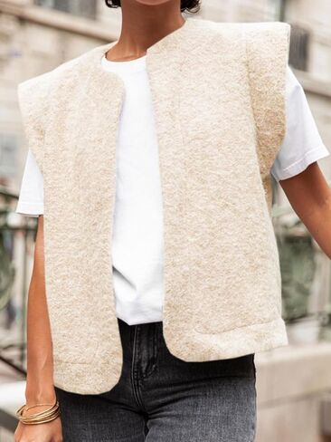 Tankaneo Womens Fuzzy Fleece Stest Lightweightyless Open Front Sherpa Jacket Fall Warm Wark in Saudi Arabia