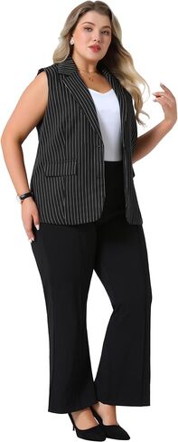 Agnes Orinda Plus Size Sleeveless Blazer Vest for Women Lapel V Neck Stripes Button Up Work Office Suit Vests in Saudi Arabia