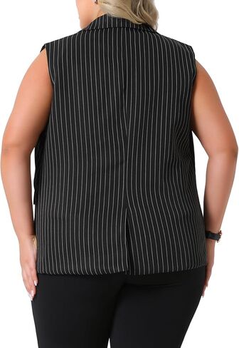Agnes Orinda Plus Size Sleeveless Blazer Vest for Women Lapel V Neck Stripes Button Up Work Office Suit Vests in Saudi Arabia