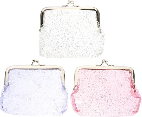 Kesyoo 3pcs Glitter Coin Presprent شفافة مع المشبك للنساء أكياس لطيفة للعملات المعدنية المفاتيح النقدية وبطاقات السفر والأنشطة الخارجية in Saudi Arabia