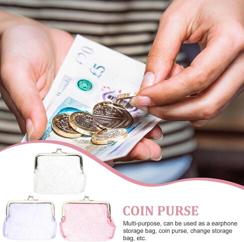 Kesyoo 3pcs Glitter Coin Presprent شفافة مع المشبك للنساء أكياس لطيفة للعملات المعدنية المفاتيح النقدية وبطاقات السفر والأنشطة الخارجية in Saudi Arabia