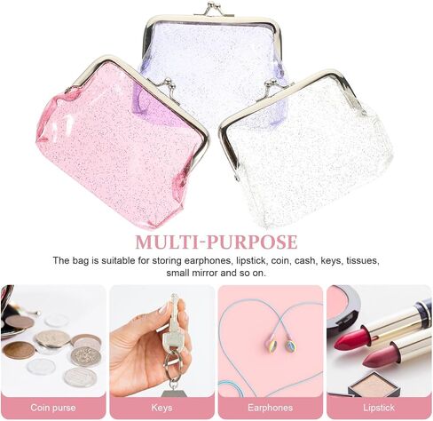 Kesyoo 3pcs Glitter Coin Presprent شفافة مع المشبك للنساء أكياس لطيفة للعملات المعدنية المفاتيح النقدية وبطاقات السفر والأنشطة الخارجية in Saudi Arabia