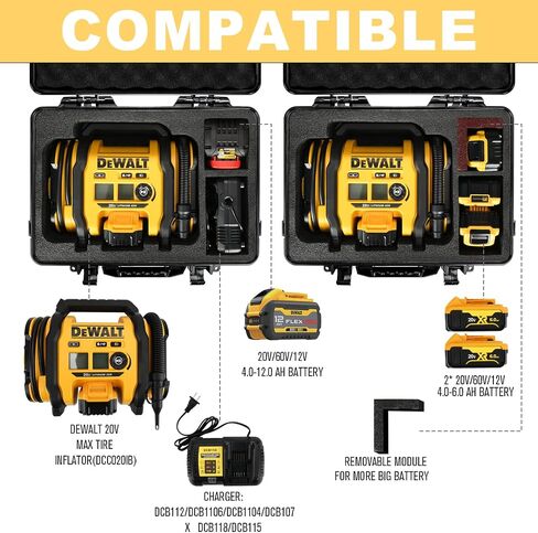 LOTOCASE Air Compressor Case for DEWALT 20V MAX Tire Inflator DCC020IB | Waterproof Hard Shell Storage Bag Compatible with DEWALT Tire Inflator, Battery Pack 20V 2.0 to 9.0 Ah & Chargers (Case Only) in Saudi Arabia
