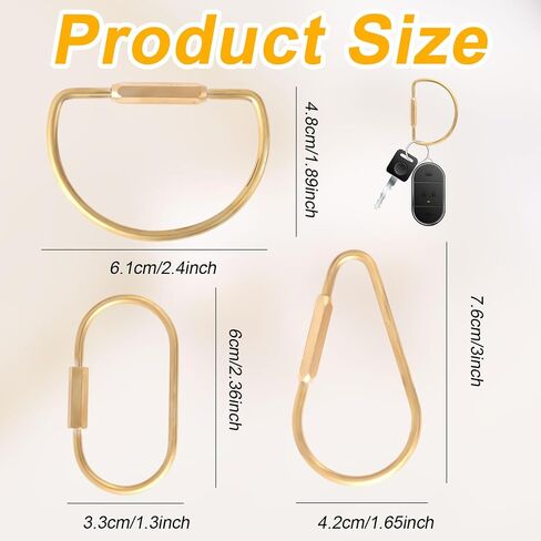 3pcs brass bract lock keychain ، heavice car key key key منظم الذهب carabiner clickain clip simple style brass key aring in Saudi Arabia