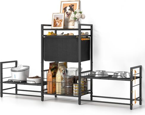 Elevated Dog Bowls with 2 Feeding Stations, Raised Dog Bowl Stand with Dog Toy Bin Basket for Dog Food&Water Bowl, Lifted Dog Bowl Holder with Pet Storage Organizer for Large Medium Small Dogs in Saudi Arabia