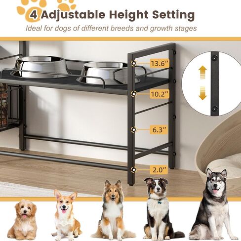 Elevated Dog Bowls with 2 Feeding Stations, Raised Dog Bowl Stand with Dog Toy Bin Basket for Dog Food&Water Bowl, Lifted Dog Bowl Holder with Pet Storage Organizer for Large Medium Small Dogs in Saudi Arabia