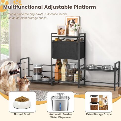 Elevated Dog Bowls with 2 Feeding Stations, Raised Dog Bowl Stand with Dog Toy Bin Basket for Dog Food&Water Bowl, Lifted Dog Bowl Holder with Pet Storage Organizer for Large Medium Small Dogs in Saudi Arabia