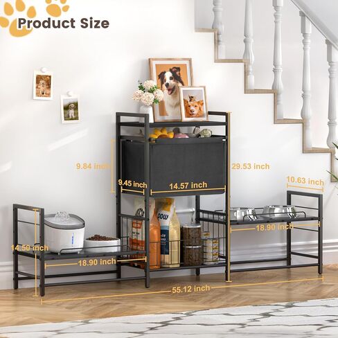 Elevated Dog Bowls with 2 Feeding Stations, Raised Dog Bowl Stand with Dog Toy Bin Basket for Dog Food&Water Bowl, Lifted Dog Bowl Holder with Pet Storage Organizer for Large Medium Small Dogs in Saudi Arabia