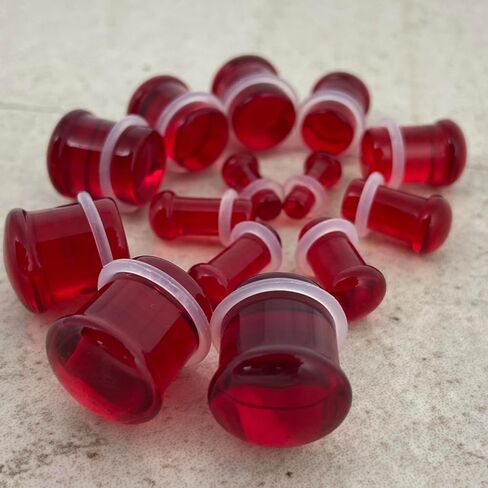 Mystic Metals Body Jewelry Pair of Red Glass Single Flare Plugs in Saudi Arabia