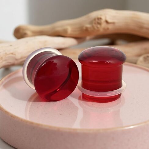 Mystic Metals Body Jewelry Pair of Red Glass Single Flare Plugs in Saudi Arabia