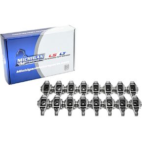Michigan Motorsports LS1 Rocker Arms مع تم تثبيت trunnions المطورة - يناسب 4.8L 5.3L 5.7L 6.0L LS - أداء Valvetrain المحسن - مجموعة من 16 (لم يتم تضمين البراغي) in Kuwait