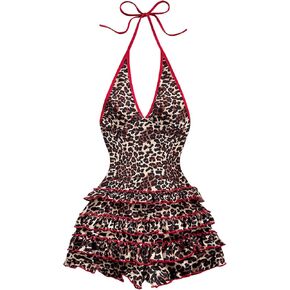 Soly Hux Women’s Leopard Halter Rompers y2k Cheetah Print Sexy v Neck Olcyless Liedsed Choled Jumpsuit Clubswear in Saudi Arabia