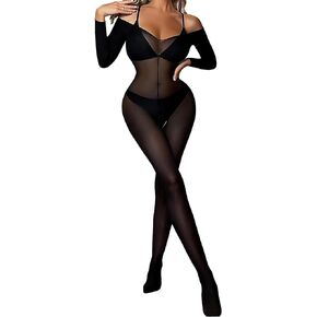 Women Long Sleeve One Piece Bodystockings Mesh Tights Jumpsuit Lingerie in Kuwait