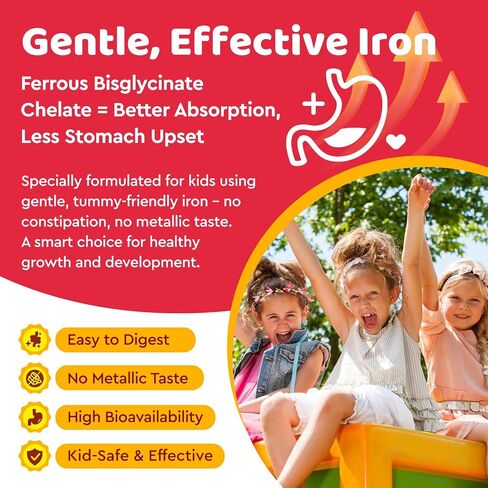 Iron Supplement Gummies for Kids, Kids Multivitamin with Iron Gummies - Zinc, Vitamin B Complex, A, C, D3, B12, Folate for Blood Builder & Energy Support, Iron Deficiency, Vegan Strawberry 60 Gummies in Kuwait
