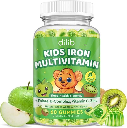 Iron Supplement Gummies for Kids, Kids Multivitamin with Iron Gummies - Zinc, Vitamin B Complex, A, C, D3, B12, Folate for Blood Builder & Energy Support, Iron Deficiency, Vegan Strawberry 60 Gummies in Kuwait