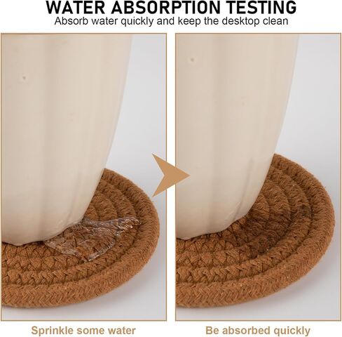 Oihomy 8 PCS Coasters مع حامل ، الوقايات للمشروبات ، والقطن المنسوج من القطن الموسيقي مجموعة من أنواع الكؤوس ، وهدايا Housewarming للديكور المنزلي -صفراء in Kuwait