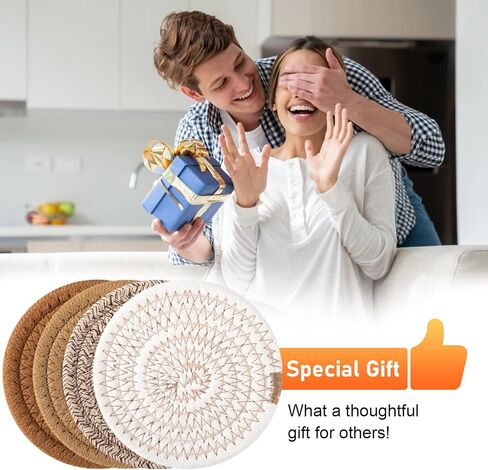 Oihomy 8 PCS Coasters مع حامل ، الوقايات للمشروبات ، والقطن المنسوج من القطن الموسيقي مجموعة من أنواع الكؤوس ، وهدايا Housewarming للديكور المنزلي -صفراء in Kuwait