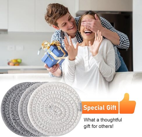Oihomy 8 PCS Coasters مع حامل ، الوقايات للمشروبات ، والقطن المنسوج من القطن الموسيقي مجموعة من أنواع الكؤوس ، وهدايا Housewarming للديكور المنزلي -صفراء in Kuwait