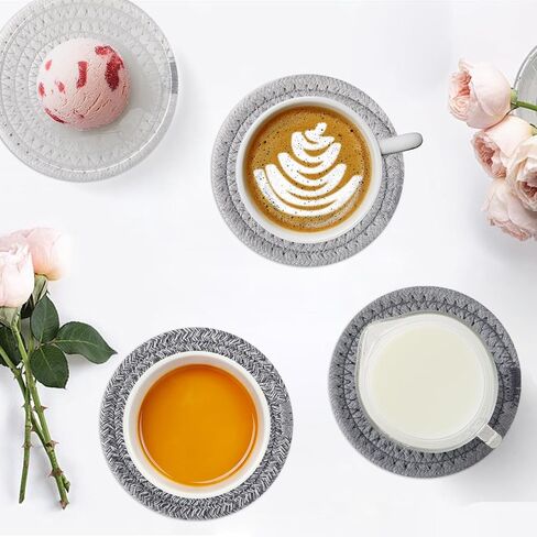 Oihomy 8 PCS Coasters مع حامل ، الوقايات للمشروبات ، والقطن المنسوج من القطن الموسيقي مجموعة من أنواع الكؤوس ، وهدايا Housewarming للديكور المنزلي -صفراء in Kuwait