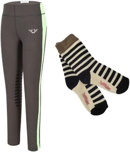 TuffRider Children's Ventilated Schooling Riding Tights with Free Assorted Striped Socks in Saudi Arabia
