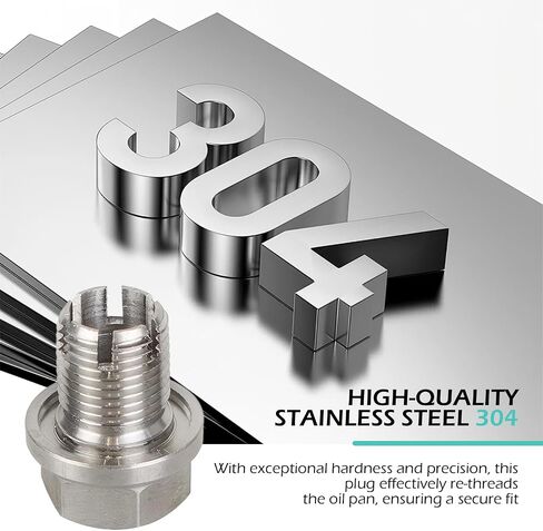 M14.1 x 1.5 Oversize Piggyback Oil Drain Plug, Stainless Steel Self-tapping Repair Screws with O-ring and L-wrench, Oil Pan Drain Plug Repair Kit, for Most Cars (Silver) in Saudi Arabia