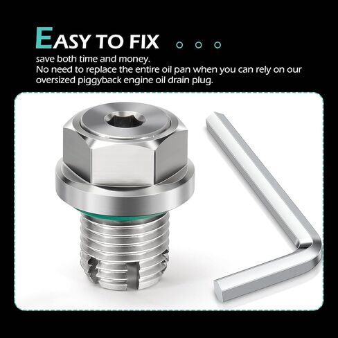 M14.1 x 1.5 Oversize Piggyback Oil Drain Plug, Stainless Steel Self-tapping Repair Screws with O-ring and L-wrench, Oil Pan Drain Plug Repair Kit, for Most Cars (Silver) in Saudi Arabia