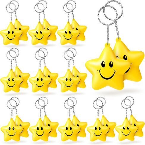 24 Pcs Star Stress Ball Keychains Smile Face Mini Foam Balls for Kids Valentine Classroom Exchange Gifts Adults School Carnival Classroom Student Rewards Party Bag Fillers (Colorful) in Saudi Arabia